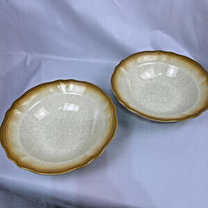 Ironstone Japan Speckled Serving Bowls Set 2 Scalloped Rim Oven Dishwasher Safe